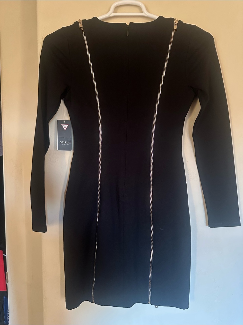 GUESS Black Long Sleeve Dress with  Zipper Accents